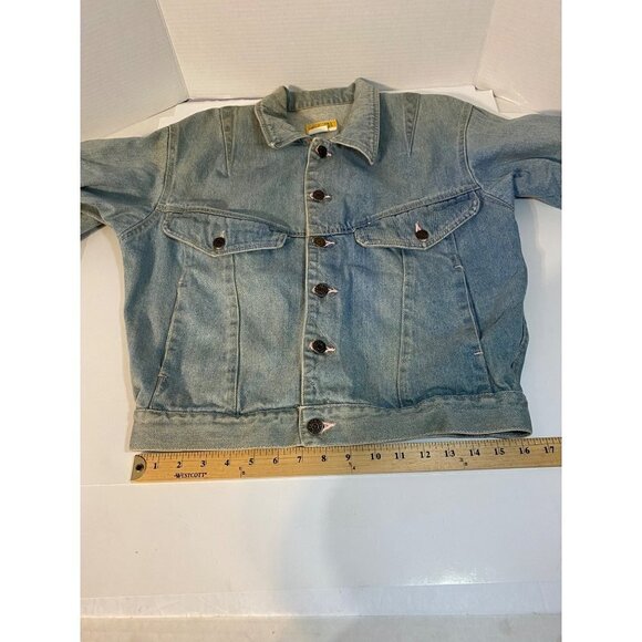 Vintage Uniform Blues Classic 70's Light Wash Denim Jacket Pink Stitching Womens - Picture 6 of 9